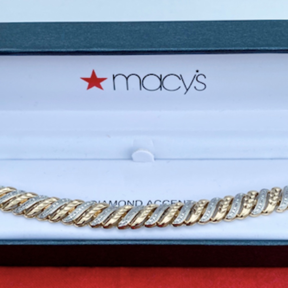 Macys Diamond Accent San Marco Link Bracelet in 18K Gold & Silver